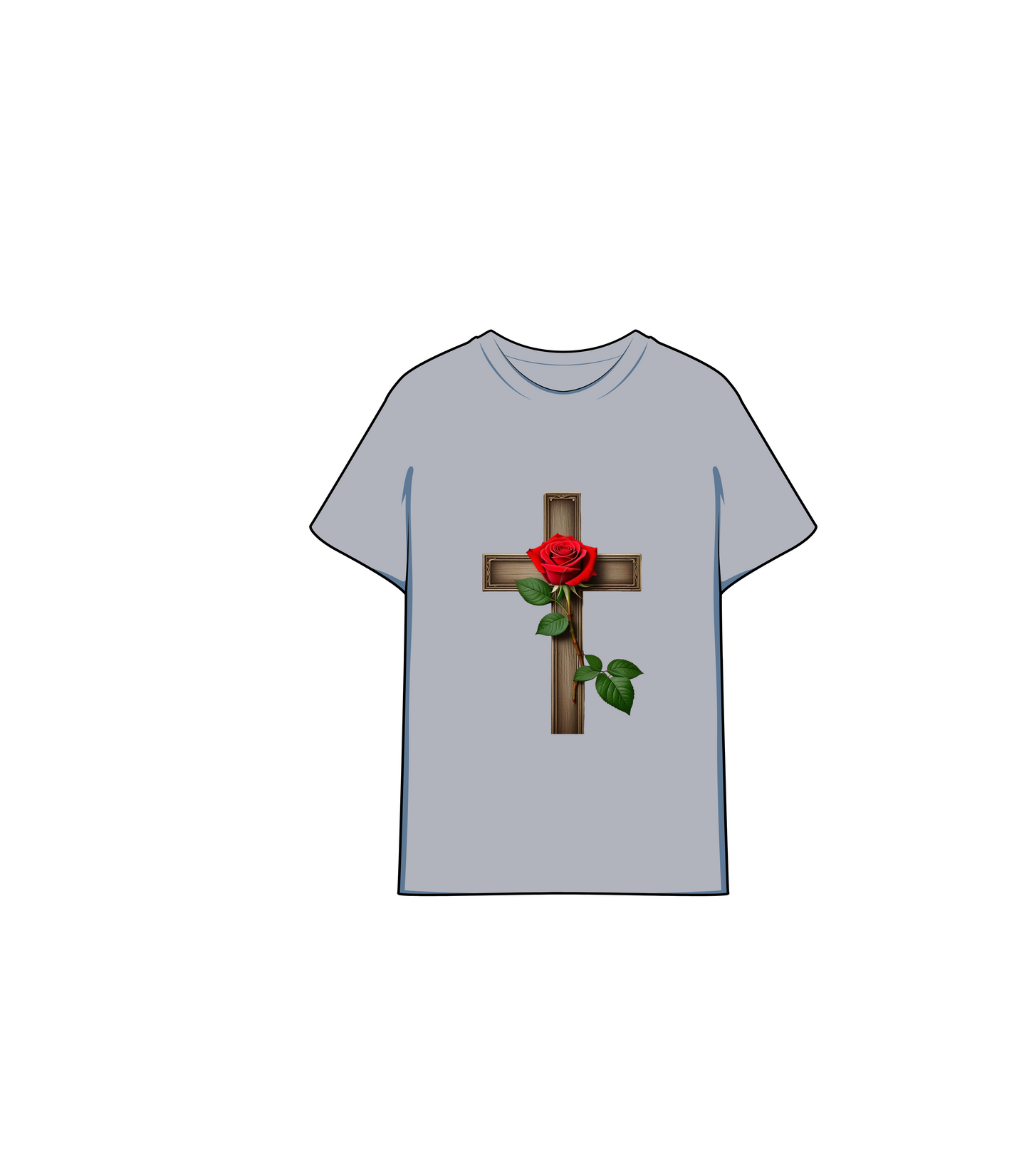 T shirt with the Christian Cross and a Rose
